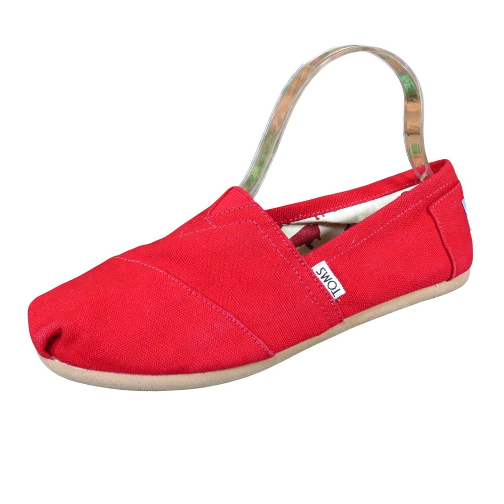 TOMS Alpargata Women Slip On Shoes Size 7.5‎ Everyday Comfort Red Canvas Flats